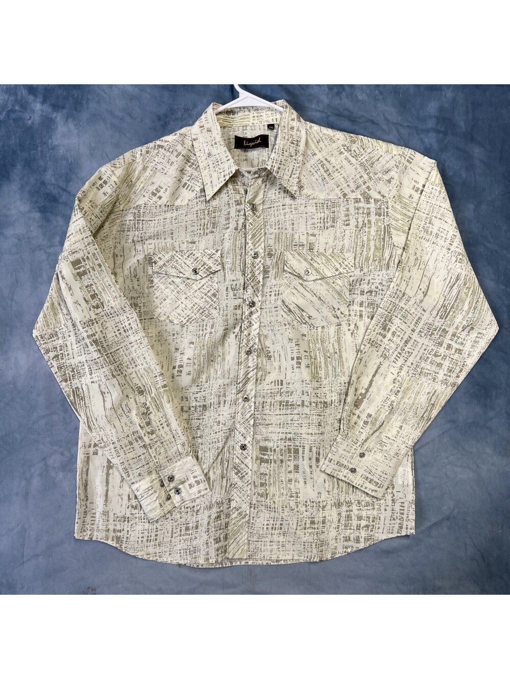 Liquid Brand Two XL Pearl Snap Western Style Shirt Ivory & Green - 1061-1R